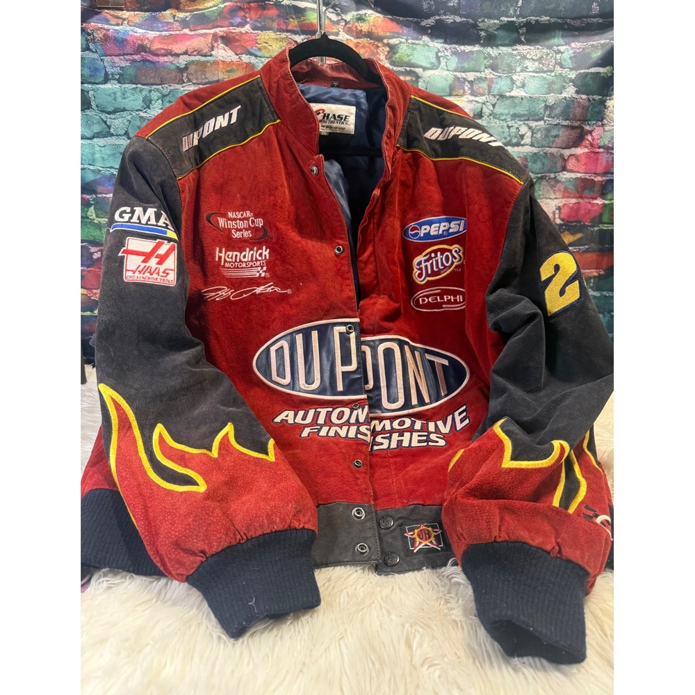 Vintage Jeff Gordon NASCAR DuPont Racing Jacket Suede Red Black Chase Authentics